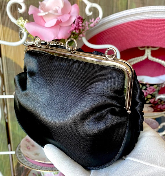90’s Far Nine Purse, Black Satin “Rose” Purse, Black … Gem