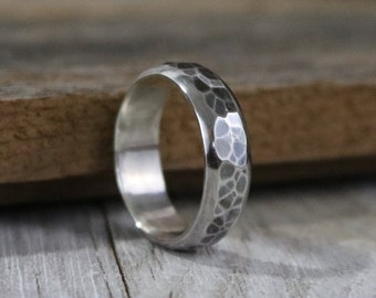 BROOKS Ring - Oxidized Hammered Sterling Silver Ring, 6mm wide