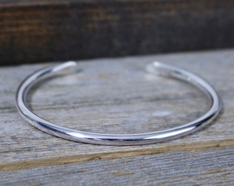 Simple Sterling Silver Cuff Bracelet, 3 mm wide, Polished Finish