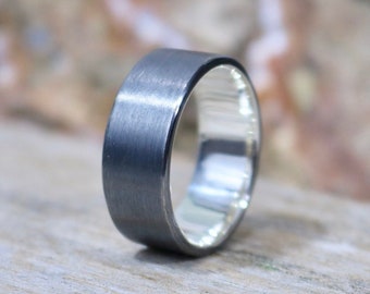 ALEX Ring - Brushed Oxidized Sterling Silver Ring, 8mm wide