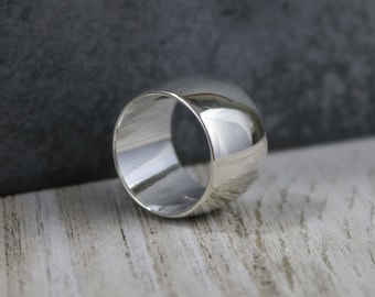 KAYE Ring - Wide Sterling Silver Ring, Smooth Polished, Low Dome, 14mm wide