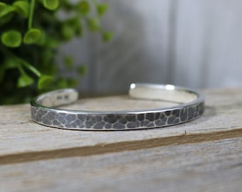 LETO Bracelet - Oxidized Hammered Sterling Silver Cuff Bracelet