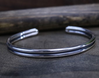 DOUGLAS Bracelet - Bright Polished Sterling Silver Double Bar Bracelet