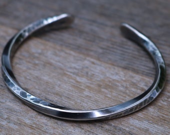 DUNCAN Bracelet - Hammered Twisted Sterling Silver Bracelet, Oxidized