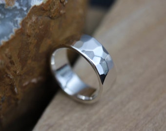 HONOR Ring - Hammered Sterling Silver Ring, 6mm wide