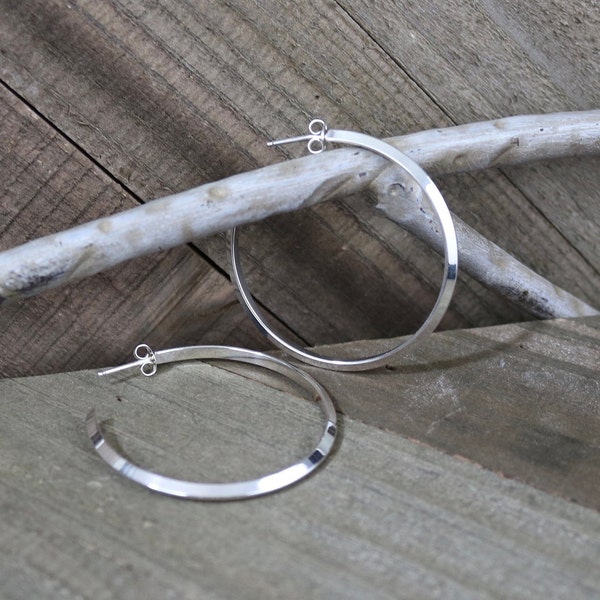 ASHLEY Earrings - Sterling Silver Knife Edge Hoop Earrings, 1-1/2" (38 mm) diameter