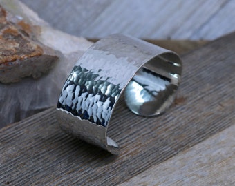 KYLIE Cuff - Hammered Wide Sterling Silver Cuff Bracelet