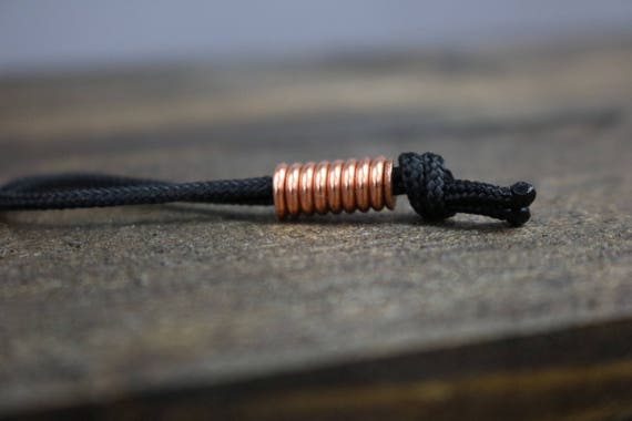 Paracord Zipper Pull With Copper Bead Close Wound Coil With Bright Polished  Finish 