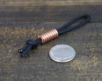 Paracord Zipper Pull with Copper Bead - Close Wound Coil with Bright Polished Finish