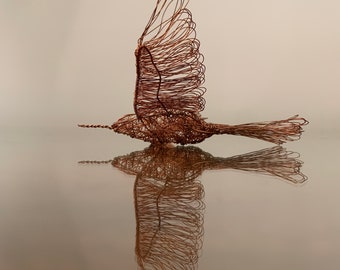 Copper Wire Hummingbird Sculpture Ornament Handmade Gift Wrapped Jewelry Earrings Bracelet Necklace Ring Silver Minimalist Art animal
