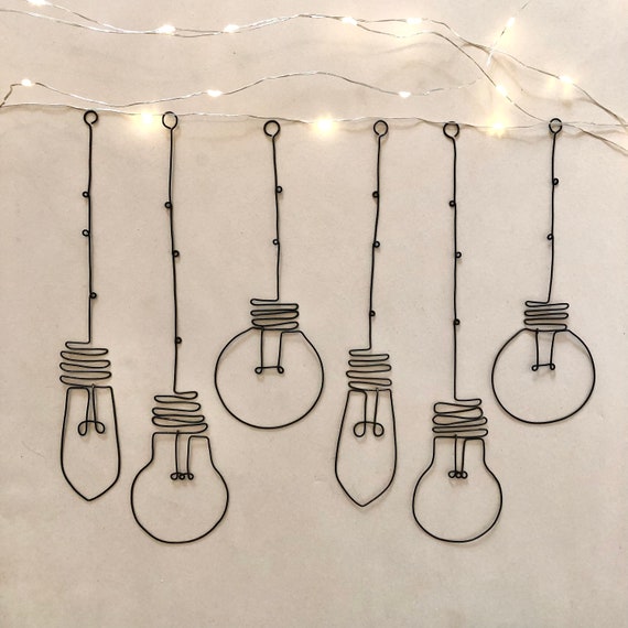 Wire Light Bulb Handmade Wall Art Metal Sculpture Decor Vintage
