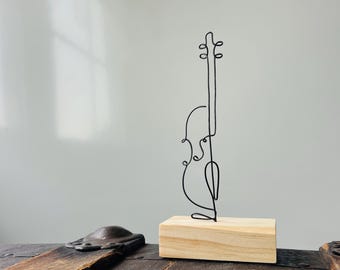 Una línea Violonchelo Violín Viola Escultura Músico Instrumento musical Alambre de metal Decoración hecha a mano Regalo Estudiante Graduación Orquesta Cuerdas Sinfonía