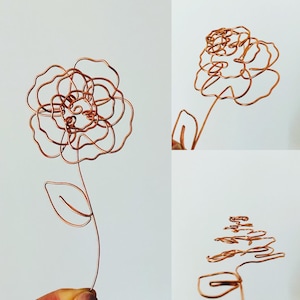 Copper wire rose metal flower handmade bouquet sculpture valentine wife girlfriend love simple nature wild ornament decor kitchen wall her