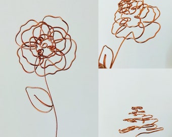 Copper wire rose metal flower handmade bouquet sculpture valentine wife girlfriend love simple nature wild ornament decor kitchen wall her