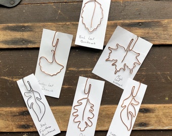 Wire Leaf Bookmarks Paperclip Feather Handmade Metal Reader Copper Steel Book Worm Paper Oak Maple Birch Ginkgo Nature Simple Tree Student