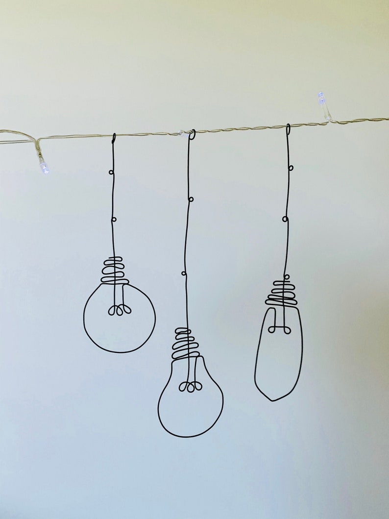 Wire Light Bulb Handmade Wall Art Metal Sculpture Decor | Etsy