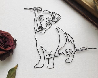 One-line wire dog puppy art handmade animal gift sculpture lover cute simple decor ornament figure drawing sketch metal Pitt bull baby frame