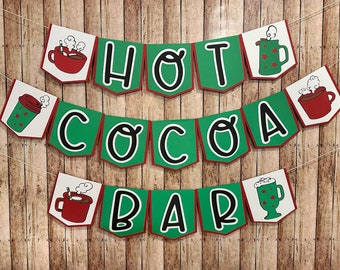 Hot Cocoa Bar Banner Coffee Decor Holiday Party Decoration Drink Sign Red and Green Christmas Banner Holiday Party Backdrop Hot Chocolate