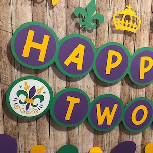 Bannière Happy Fat TWOsday Décoration de Mardi Gras Party de Mardi Gras Décoration de Mardi Gras Bannière de Mardi Gras Deuxième anniversaire de Mardi Gras sur le thème de la Nouvelle-Orléans
