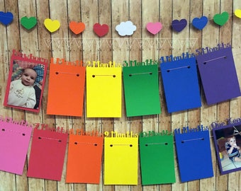 First Birthday Picture Display, Monthly Photo Banner, Rainbow Decoration, First Birthday Banner, Rainbow First Birthday, Custom Photo Banner