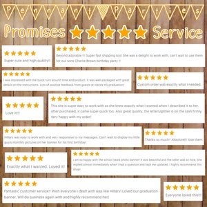Pode incluir: Uma colagem de avalia&ccedil;&otilde;es de clientes para um neg&oacute;cio que faz faixas personalizadas. As avalia&ccedil;&otilde;es s&atilde;o todas positivas e incluem avalia&ccedil;&otilde;es de cinco estrelas. O texto das avalia&ccedil;&otilde;es inclui frases como "super fofo e de alta qualidade", "o pedido personalizado foi exatamente o que eu precisava", "adoro!!!", "exatamente o que eu queria. Adorei!" e "todos amaram isso!!!".
