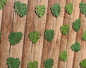 Monstera Paper Garland Leaf Banner Plant Theme Party Decorations Botanical Baby Shower Jungle Party Tropical Leaf garland houseplant party