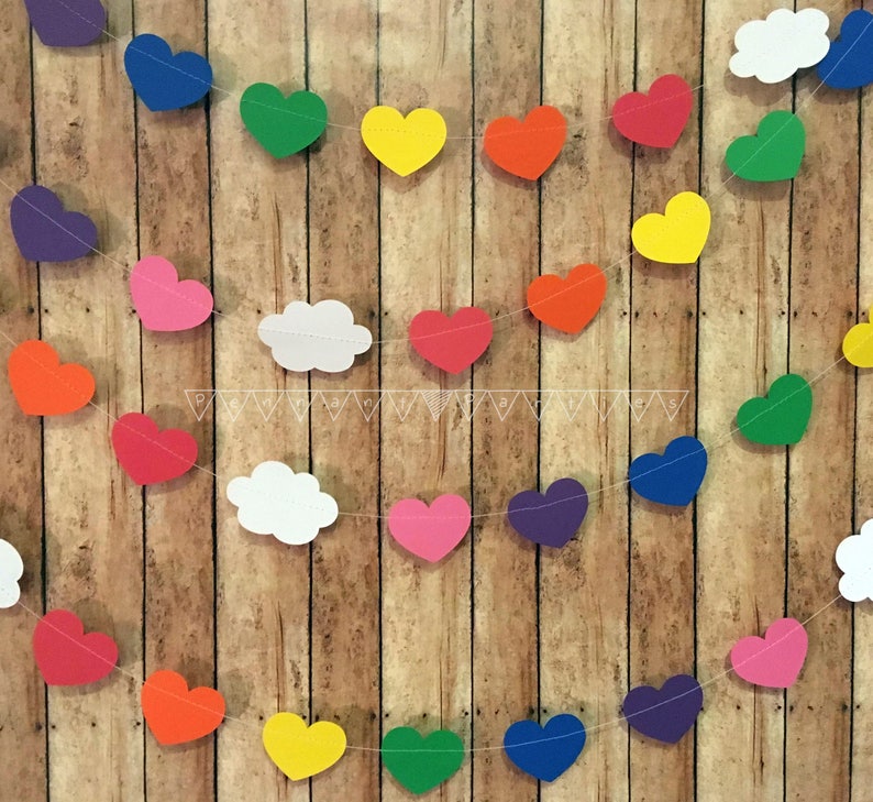 Rainbow Heart Garland Rainbow Cloud Banner Rainbow Bedroom Etsy