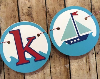 Nautical Baby Shower Sailboat Banner Nautical Party Decor First Birthday Sailboat Nursery Decor Custom Name Banner Nautical Theme Party