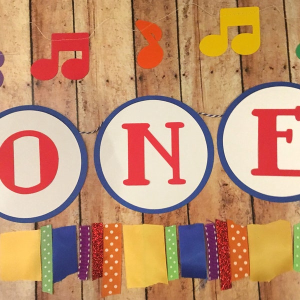 Music High Chair Banner First Birthday Party Decor Rainbow Music Birthday Theme Rainbow Party Decor Kids Music Birthday Party Ribbon Banner