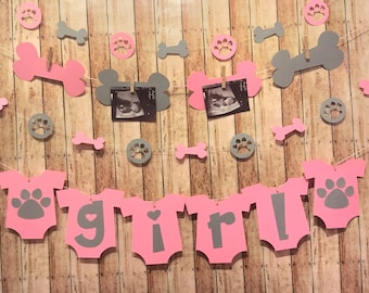 Puppy Party Baby Shower Set - Ultrasound Photo Banner, Custom Banner, Garland