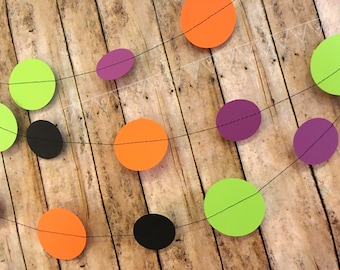 Halloween Decoration, Halloween Paper Circle Garland, Holiday Decorations, Purple Orange Black Green Garland, Paper Garland, Custom Garland