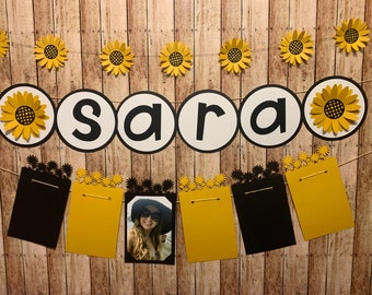 Sunflower Banner Set, Daisy Garland, Sunflower Theme Party Decor, You are my sunshine photo banner, party Picture display, 3d paper flower