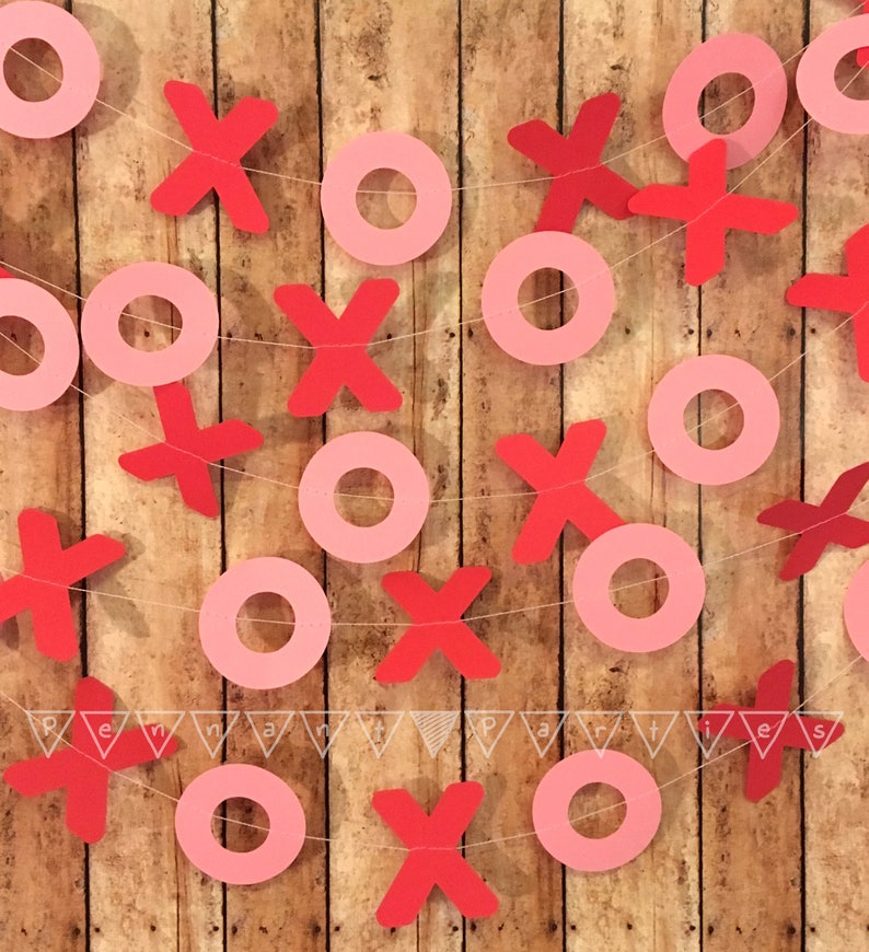 Valentines Sale XO Valentines Decorations Red and Pink Party Decor XOXO Banner X's and O's Garland Valentines Decor Hugs & Kisses Valentines image 1