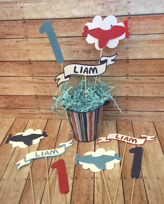 Big Dot Of Happiness 1st Birthday Airplane Table Toppers - Set Of 15 Vintage Plane Centerpiece Sticks