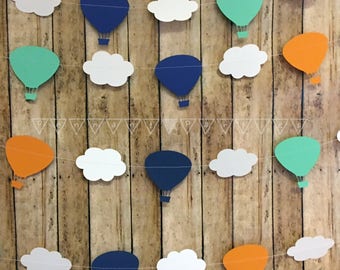 Hot Air Balloon Banner Custom Garland Hot Air Balloon Decoration Cloud Garland Hot Air Balloon Baby Shower Decorations Travel Theme Party