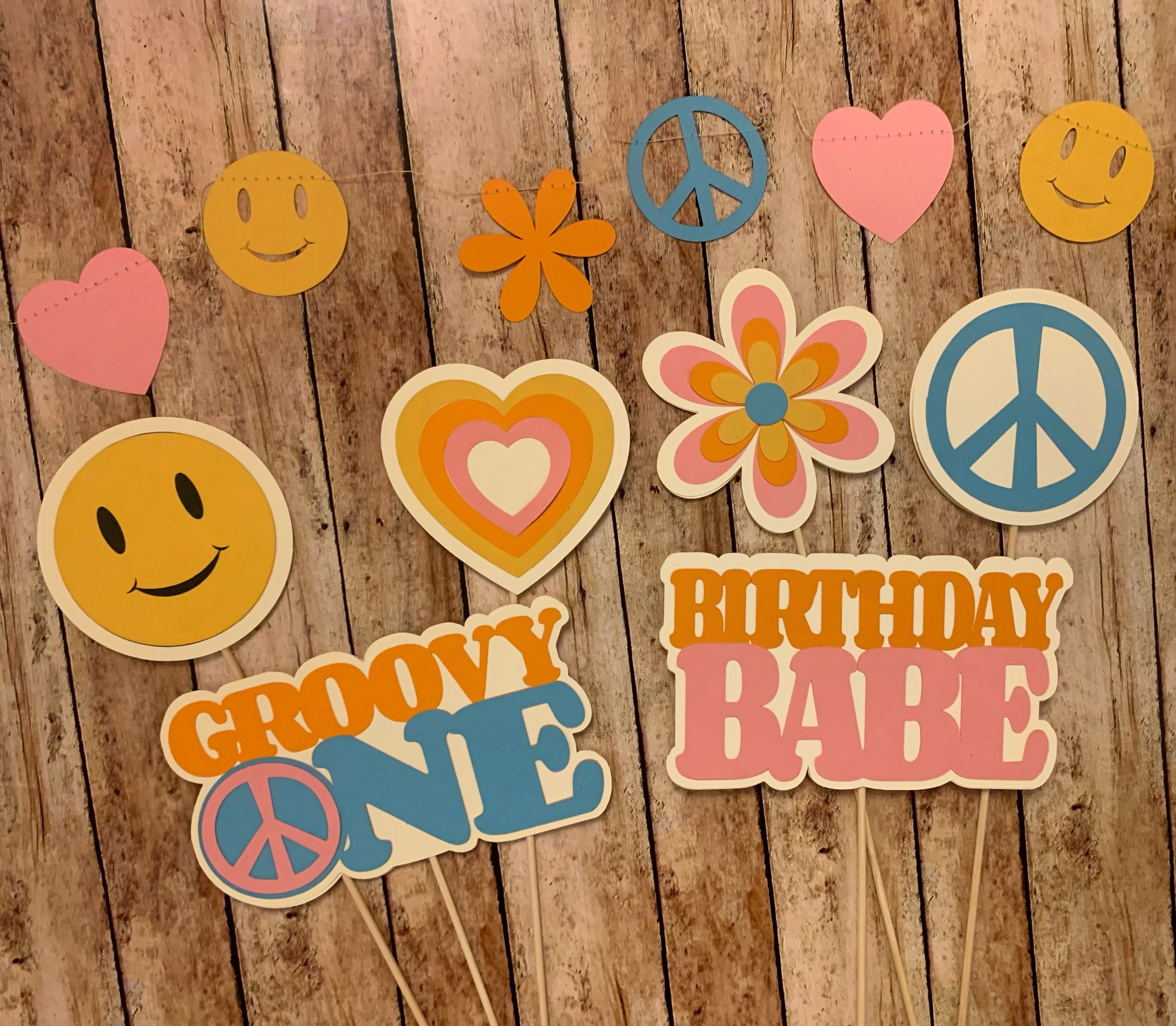 Groovy Centerpiece Sticks 70s Party Decor Boho Birthday 60s Theme First Birthday Party Picks Custom Centerpiece Sticks Hippie