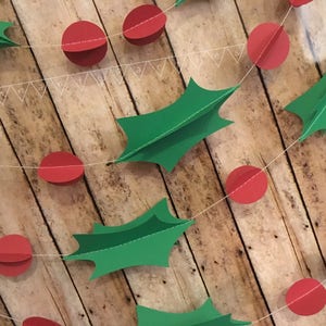 Christmas Garland Mistletoe Decoration, 3D Mistletoe Holiday Banner, Holiday Paper Garland, Berry Banner, 3D Garland