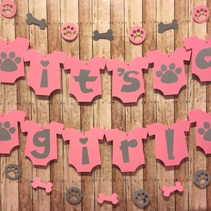 Puppy Baby Shower Decorations, Paw Print Baby Shower Banner, It&#39;s a Girl Baby Outfit Banner, Puppy Dog Nursery Decoration, Dog Baby Shower