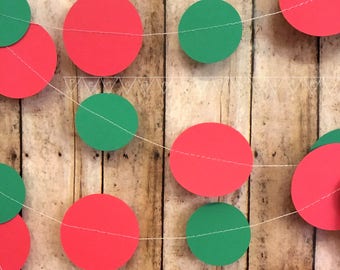 Christmas Paper Garland, Red and Green Paper Circle Garland, Holiday Decorations, Christmas Decorations