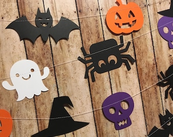 Halloween Decoration, Halloween Shapes Garland, Spooky Garland DIY, Purple Orange Black Garland, Ghost Bat Pumpkin  Garland, Custom Garland