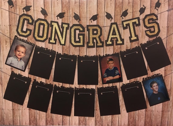 Graduation Party Banner Set - Photo Banner, Customizable Congrats Banner, and Grad Cap Garland