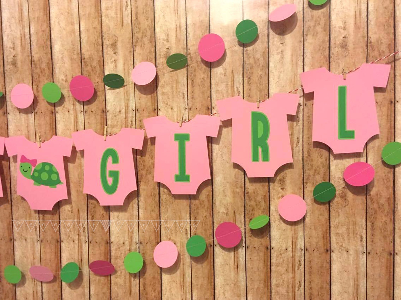 Baby Shower Garland Pink Green Paper Garland Turtle Baby Etsy