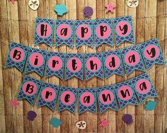 Mermaid Party Happy Birthday Banner Custom Decorations Under the Sea Party Mermaid Theme Birthday Party Banner Under the Sea Banner Decor