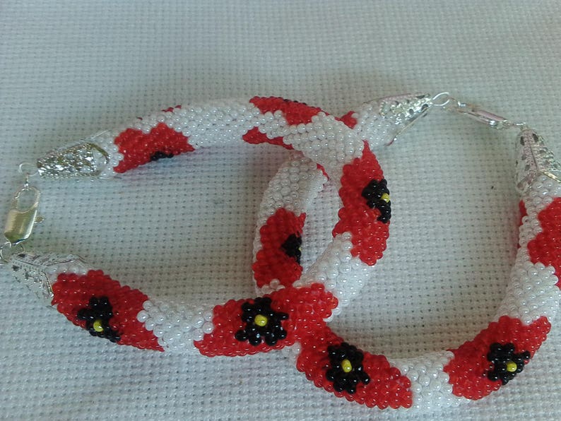 Two Poppy beaded bracelets crochet women bracelet adjustable image 0