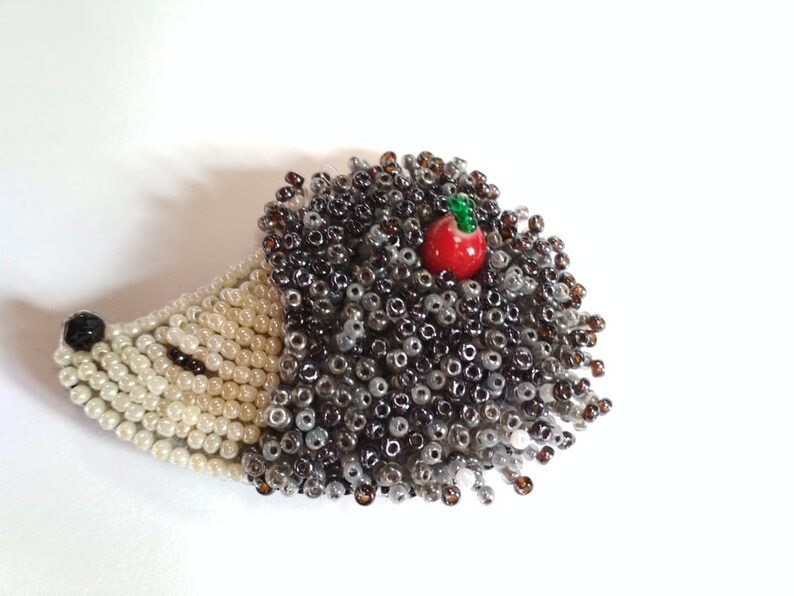 Brooch dark grey beaded Hedgehog animal beads brooch image 0