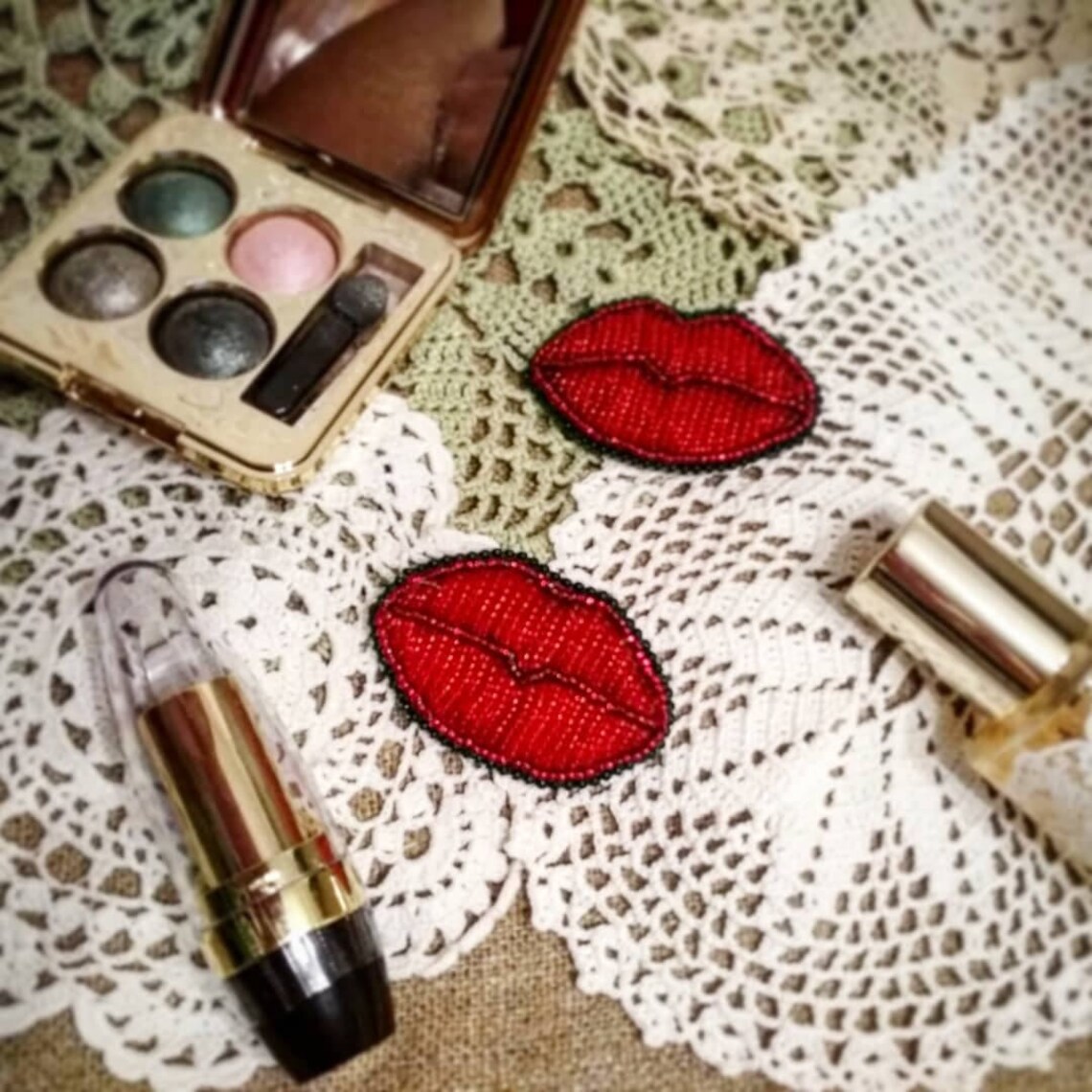 Red Lips beaded Brooch beads lips jewelry love red lips pin Etsy