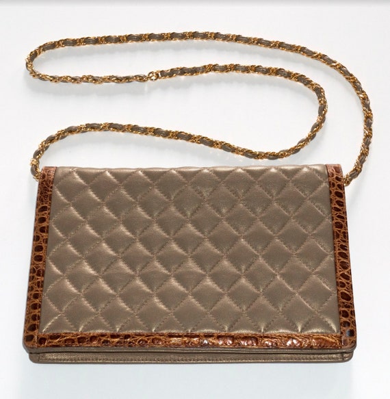 90's Metallic Gold Quilted bag with gold chain - image 1