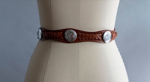 Red Leather Cowboy Concho Belt With Silver Hardware - Etsy display picture 2