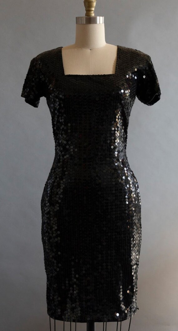 Black Sequin Square-Neck Dress