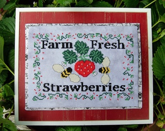 Farm Fresh Strawberries - Counted Cross Stitch Pattern - PDF Download